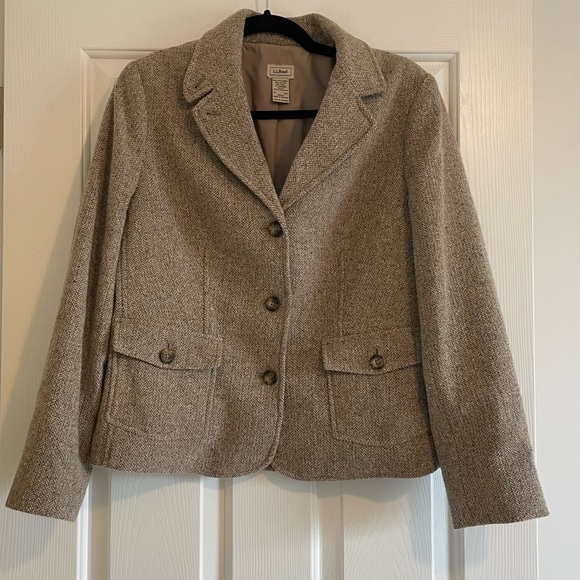 LL Bean Wool & Silk Blend Blazer - Brown, Tan & Cream - Picture 4 of 5